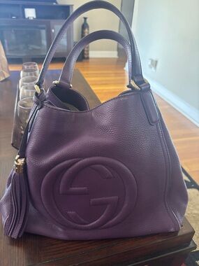 Gucci Purple Pebbled Leather Soho Shoulder Bag with Tassel